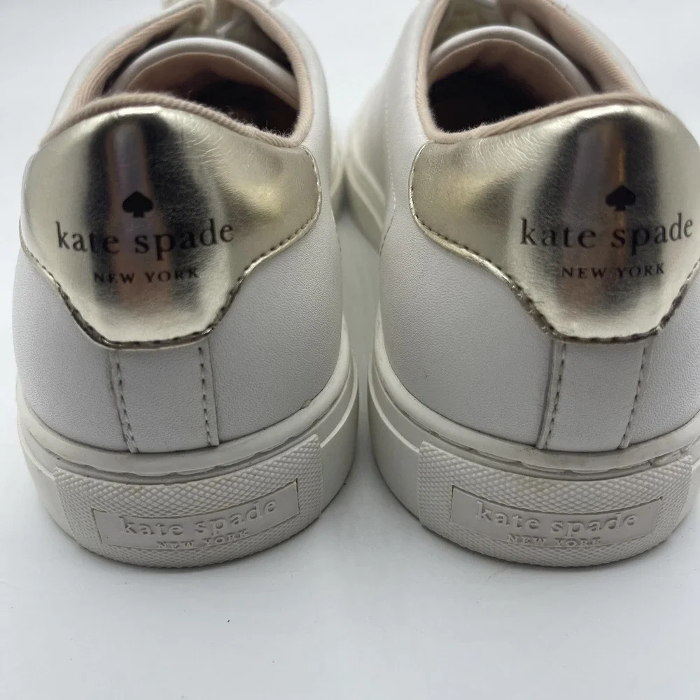 Kate Spade Angelise White Leather Sneakers Womens 10‎ B Lace Up Shoes Spade